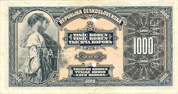 1000 Kč 1919 D (bankový vzor) - reverz