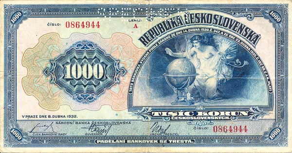 1000 Kč 1932 A (perforovaná) - averz