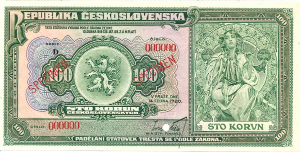 100 Kč 1920 D (anulát) - averz