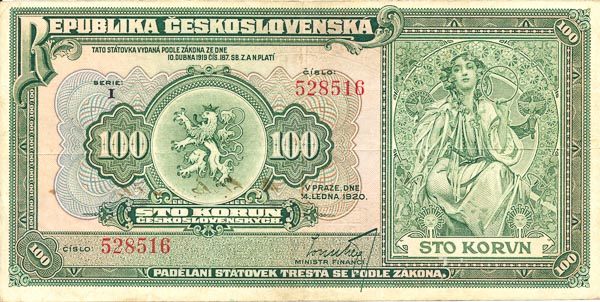 100 Kč 1920 I - averz