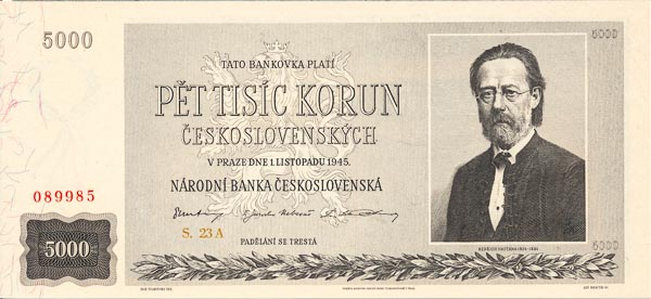 5000 Kčs 1945 s. 23 A - averz