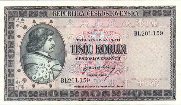 1000 Kčs (1945) BL - averz