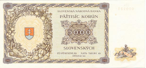 5000 Koruna 1944 3Lk (perforated) - back