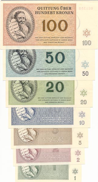Sada terezínskych poukážok (7 ks) - reverz