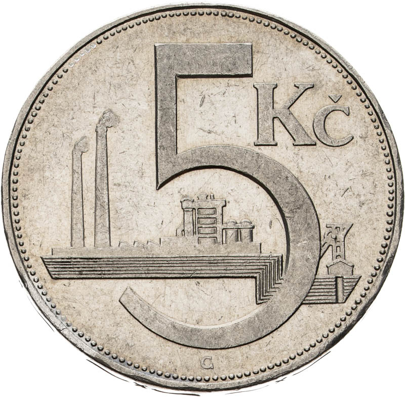 5 Koruna 1937 (pattern strike) - back