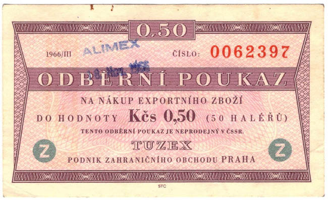 0,50 TKcs Tuzex voucher 1966/III  - front