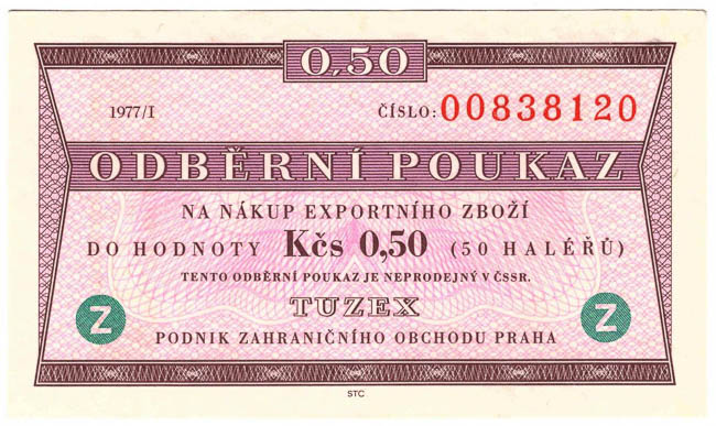 0,50 TKcs Tuzex voucher 1977/I - front