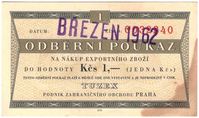 1 TKcs Tuzex voucher 1962 (2 pcs) - front