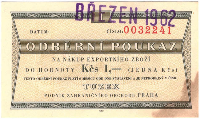1 TKcs Tuzex voucher 1962 (2 pcs) - back