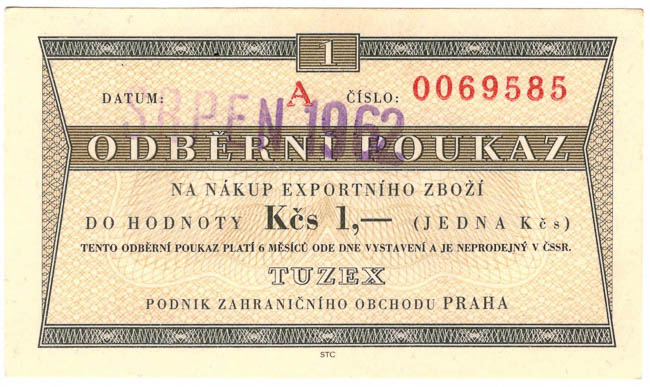 1 TKcs Tuzex voucher 8/1962 - front