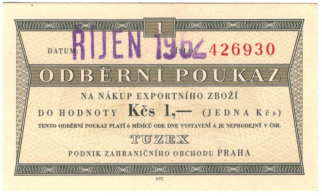 1 TKcs Tuzex voucher 1962 (2 pcs) - front
