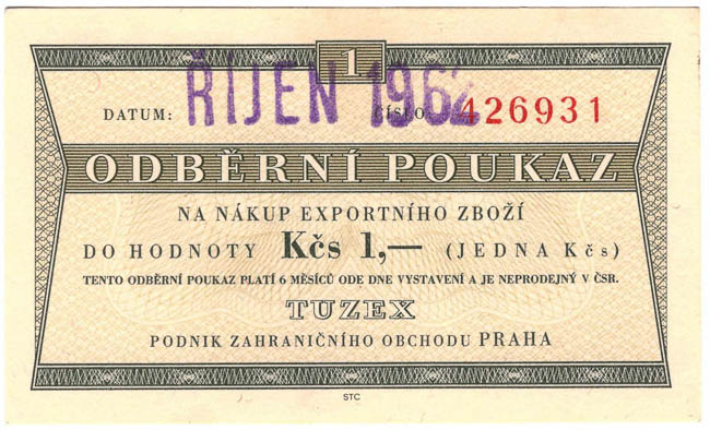 1 TKcs Tuzex voucher 1962 (2 pcs) - back