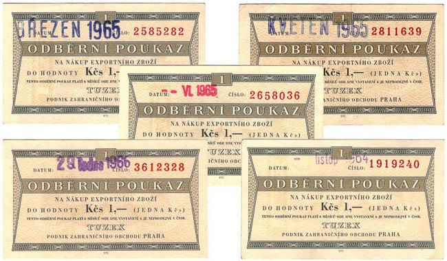 1 TKcs Tuzex voucher 1964-1966 (5 pcs) - front
