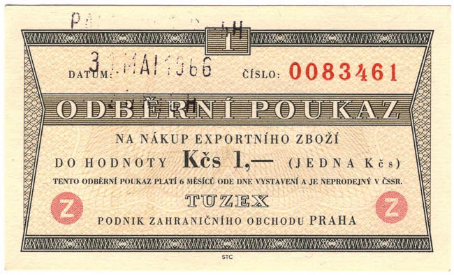 1 TKcs Tuzex voucher 31.5.1966 - front