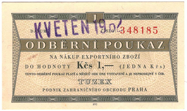1 TKcs Tuzex voucher 5/1962 - front