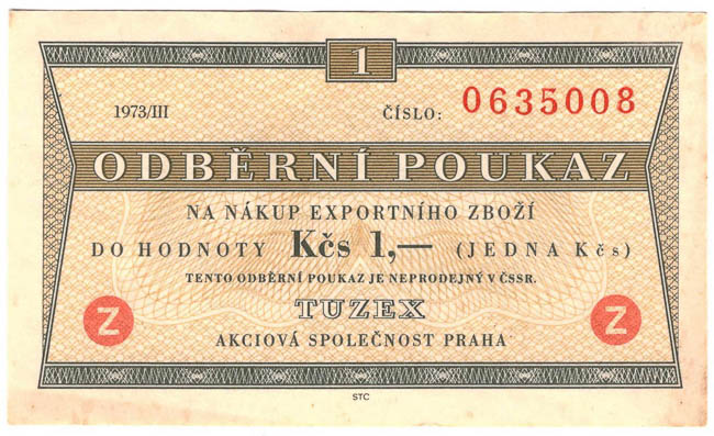 1 TKcs Tuzex voucher 1973/III - front