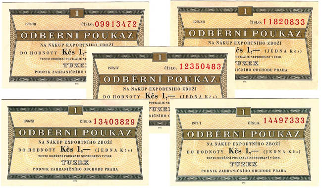 1 TKcs Tuzex voucher 1974-1977 (5 pcs) - front