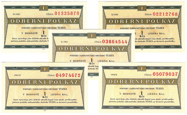 1 TKcs Tuzex voucher 1981-1984 (5 pcs) - front