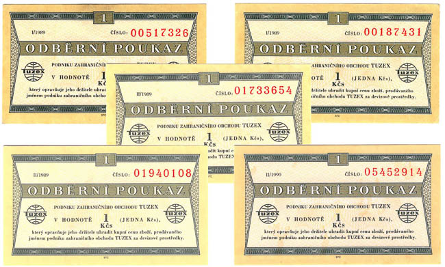 1 TKcs Tuzex voucher 1989-1990 (5 pcs) - front