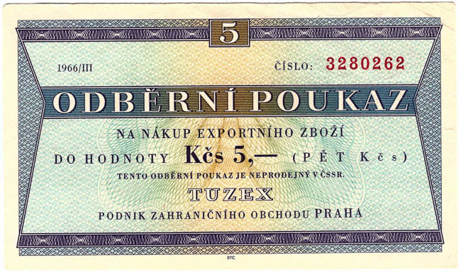 5 TKcs Tuzex voucher 1966 (2 pcs) - back