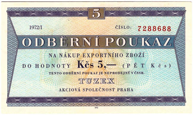 5 TKcs Tuzex voucher 1971, 1972 (2 pcs) - back