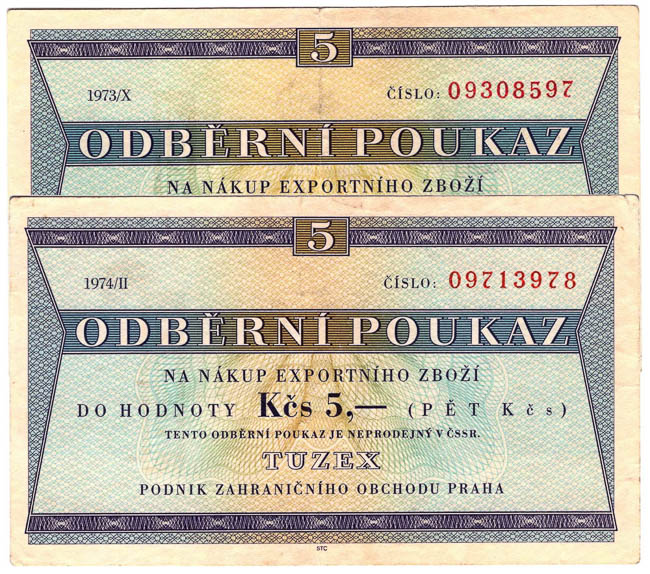 5 TKcs Tuzex voucher 1973-1975 (4 pcs) - front