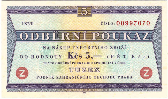 5 TKcs Tuzex voucher 1975/II - front