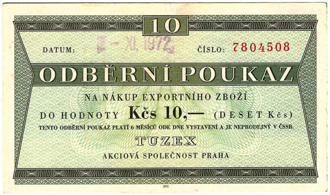 10 TKcs Tuzex voucher 1972-1973 (2 pcs) - front