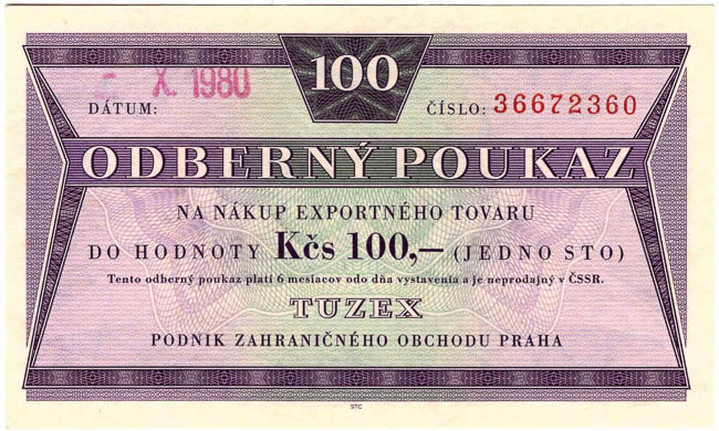 100 TKcs Tuzex voucher 1979-1980 (2 pcs) - back