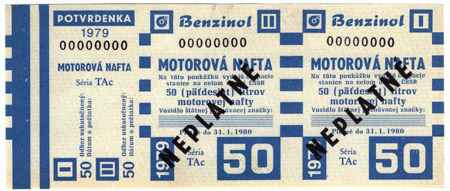Benzinol - 50 litrů motorové nafty 1979 SPECIMEN - avers