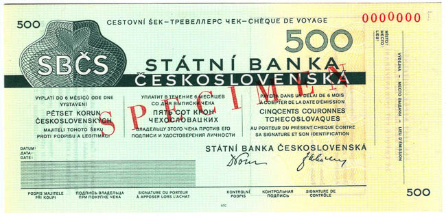 200 Kcs, 500 Kcs Traveler's check SBCS SPECIMEN (2 pcs) - back