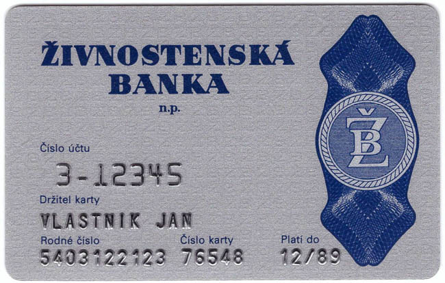 Platební karta ŽIVNOSTENSKÁ BANKA n.p. - avers