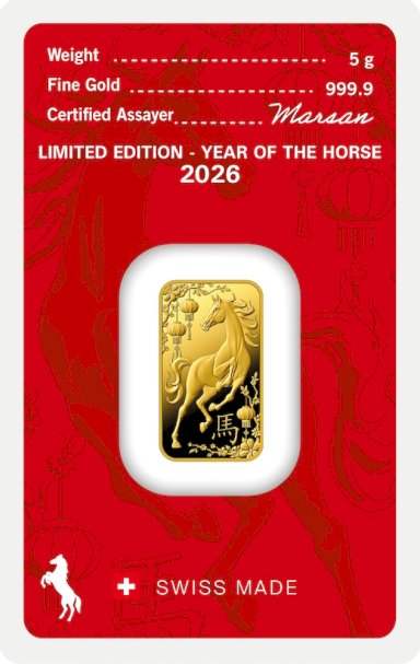 Gold bar Year of the horse 2026 Argor-Heraeus 5 g - front