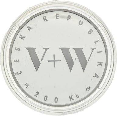 200 Kč 2005 Jan Werich a Jiří Voskovec - strieborné pamätné mince ČNB - reverz