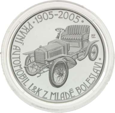 200 Kč 2005 Prvý automobil v Mladej Boleslavy - strieborné pamätné mince ČNB - averz