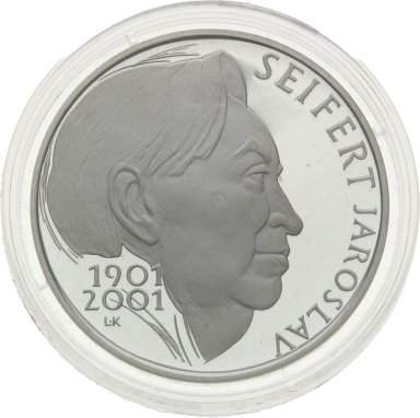 200 Kč 2001 Jaroslav Seifert - strieborné pamätné mince ČNB - averz