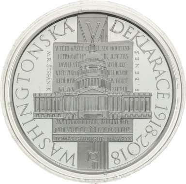 500 Kč 2018 Washingtonská deklarace - strieborné pamätné mince ČNB - averz