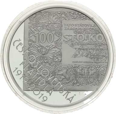 500 Kč 2019 Vznik československých platidel - strieborné pamätné mince ČNB - reverz