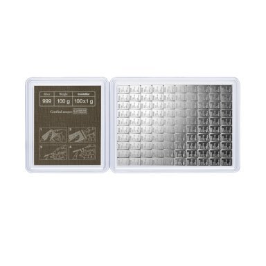 Silver bars Valcambi CombiBar 100 x 1 g - back