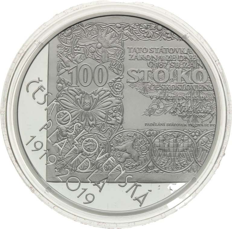 500 Kč 2019 Vznik československých platidel - stříbrné pamětní mince ČNB (2)