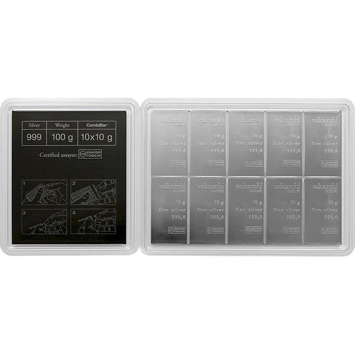 Stříbrné slitky Valcambi CombiBar 10 x 10 g (2)